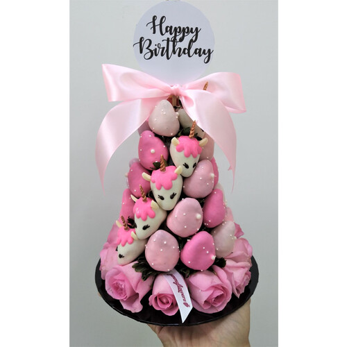 25cm Ombre Pink Unicorn Strawberry Tower (Small)